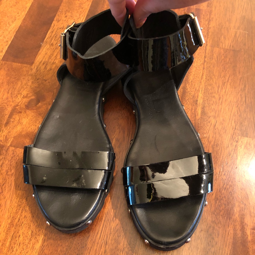 Agl Black Leather Studded Ankle Wrap Strap Sandals